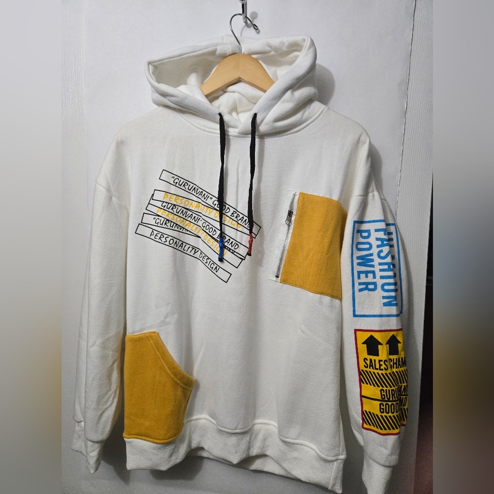 White and Yellow Graphic Hoodie